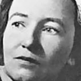 Dorothy B. Hughes author photo. Close-up black-and-white photo of woman's face